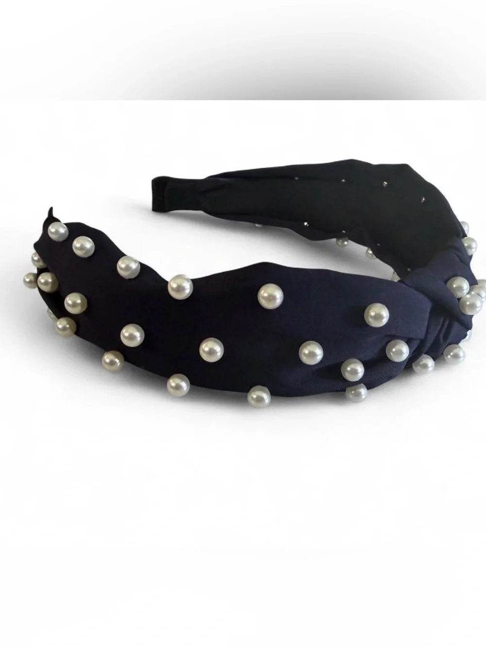 🛍️3/$15 Pearl-Embellished Knotted Headband navy blue new